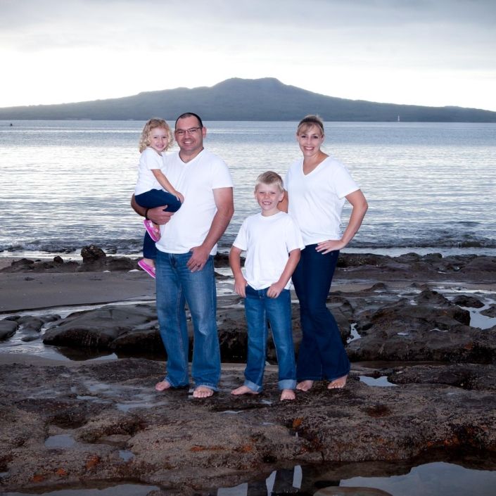 Family Portraits Family at an Auckland beach with Rangitoto in the backgound