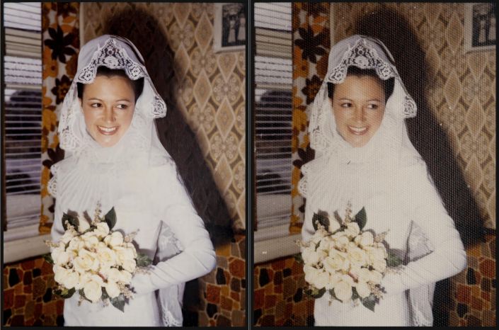 Print Restoration Happy bride - before and after print restoration